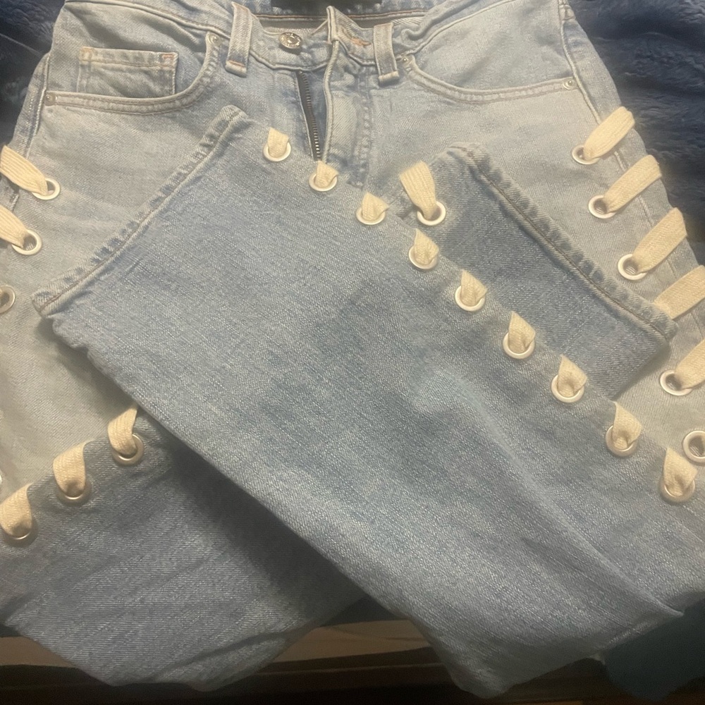 Veronica Beard side lace jeans 24 - Picture 3 of 5